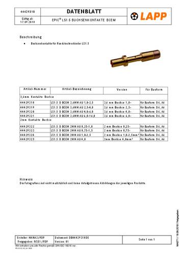 EPIC POWER LS1.5 buscontacten LS1.5 D BCM 3,6MM AU 4,0-6,0 44429320 LAPP 10 stuk(s)