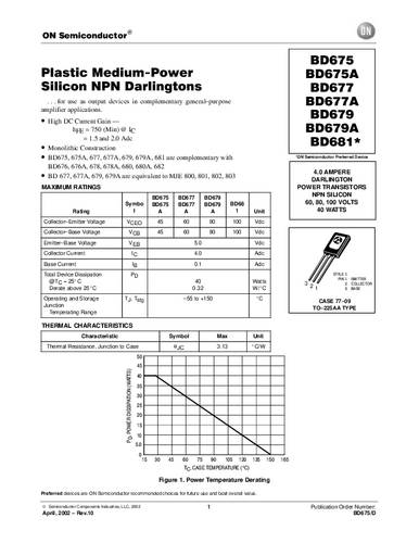 onsemiconductor ON Semiconductor Transistor (BJT) - discreet BD675 TO-225AA Aantal kanalen 1 NPN - Darlington