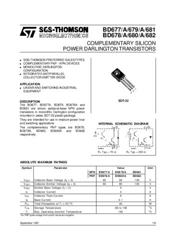 stmicroelectronics Transistor (BJT) - discreet BD677A SOT-32-3 Aantal kanalen 1 NPN - Darlington