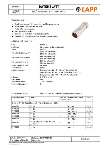 EPIC POWER LS1 D6 3+PE+4 K TW 10.5-15.5 24441273 LAPP Inhoud: 1 stuk(s)