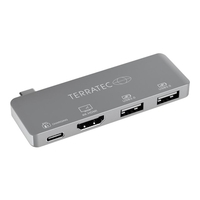 Terratec Connect c4. Hostinterface: USB 3.2 Gen 1 (3.1 Gen 1) Type-C, Hub-interfaces: HDMI,USB 3.2 Gen 1 (3.1 Gen 1) Type-A. Overdrachtssnelheid: 5000 Mbit/s, Kleur van het product: Zilver, Materiaal 