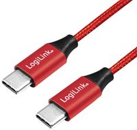LogiLink LogiLink CU0155. Lengte snoer: 0,3 m, Aansluiting 1: USB C, Aansluiting 2: USB C, USB-versie: 2.0, Kleur van het product: Zwart, Rood