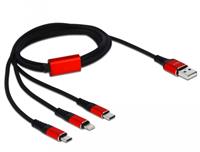 DeLOCK 85892. Snoerlengte: 1 m, Aansluiting 1: USB A, Aansluiting 2: USB C/Micro-USB B/Lightning, USB-versie: USB 2.0, Kleur van het product: Zwart, Rood
