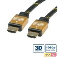 Roline Rotronic HDMI/HDMI, 10 m. Lengte snoer: 10 m, Aansluiting 1: HDMI Type A (Standard), Aansluiting 2: HDMI Type A (Standard), Contact geleider materiaal: Goud, Kleur van het product: Zwart