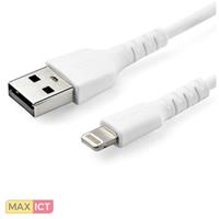 StarTech .com 2m USB naar Lightning kabel Apple MFi gecertificeerd wit. Lengte snoer: 2 m, Aansluiting 1: Lightning, Aansluiting 2: USB A. Gewicht: 44 g, Hoogte: 5 mm, Breedte: 15 mm. Aantal per verpa