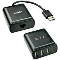 Lindy LINDY. Hostinterface: USB 2.0, Hub-interfaces: RJ-45,USB 2.0. Kleur van het product: Zwart, Materiaal behuizing: Metaal. Breedte: 52 mm, Diepte: 60 mm, Hoogte: 20 mm. Kleur kabel: Zwart