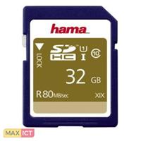 Hama SDHC 32GB. Capaciteit: 32 GB, Soort flashgeheugen: SDHC, Flash memory klasse: Klasse 10, Intern geheugentype: UHS-I, Leessnelheid: 80 MB/s. Kleur van het product: Blauw