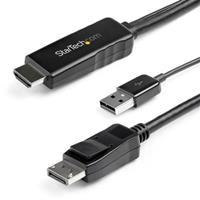 startech .com 3m HDMI to DisplayPort Adapter Cable with USB Power - 4K 30Hz Active HDMI to DP 1.2 Converter (HD2DPMM3M) - Videokabel - HDMI, USB (alleen voeding) (M) naar DisplayPort (M) - 3 m - zwart - 4K ond