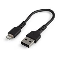 startech .com 15cm(6 in) Durable Black USB-A to Lightning Cable, Heavy Duty Rugged Aramid Fiber USB Type A to Lightning Charger/Sync Power Cord, Apple MFi Certified iPad/iPhone 12 Pro Max - iPhone 7/8/11/11 Pr