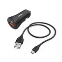 Hama Car Charger Set, Micro-USB,3A, QC3.0 Charger+Micro-USB Cable,1.5m,black