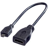 Roline ROLINE HDMI High Speed Kabel mit Ethernet, HDMI F - Micro HDMI M 0,15m. Lengte snoer: 0,15 m, Aansluiting 1: HDMI Type A (Standaard), Aansluiting 1 type: Vrouwelijk, Aansluiting 2: HDMI Type D 