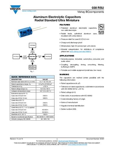 Vishay Elektrolytische condensator Radiaal bedraad 470 µF 63 +20 % (Ø x l) 13 mm x 30 mm 1 stuk(s)