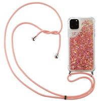 Lunso Backcover hoes met koord - iPhone 12 / iPhone 12 Pro - Glitter Rose Goud
