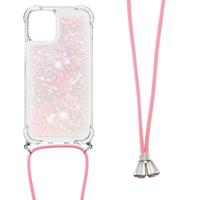 Lunso Backcover hoes met koord - iPhone 13 - Glitter Rose Zilver