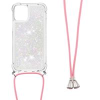 Lunso Backcover hoes met koord - iPhone 13 Mini - Glitter Zilver