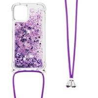 Lunso Backcover hoes met koord - iPhone 13 Pro Max - Glitter Paars