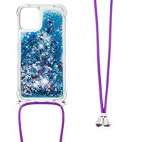 Lunso Backcover hoes met koord - iPhone 13 Pro Max - Glitter Blauw