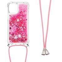 Lunso Backcover hoes met koord - iPhone 13 Mini - Glitter Roze