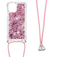 Lunso Backcover hoes met koord - iPhone 13 - Glitter Rose Goud