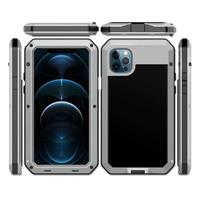 R-JUST iPhone 12 Pro Max 360° Full Body Case Tank Hoesje + Screenprotector - Shockproof Cover Metaal Zilver
