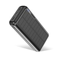 Kuulaa Draadloze Solar Powerbank met 4 Poorten 20.000mAh - LED Indicator Externe Noodaccu Batterij Oplader Charger Zon Zwart
