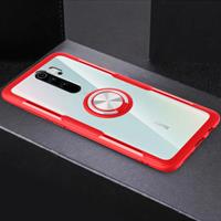 Keysion Xiaomi Redmi Note 7 Hoesje met Metalen Ring Kickstand - Transparant Shockproof Case Cover PC Rood