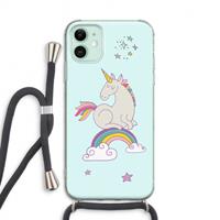 CaseCompany Regenboog eenhoorn: iPhone 11 Transparant Hoesje met koord