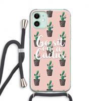 CaseCompany Cactus quote: iPhone 11 Transparant Hoesje met koord