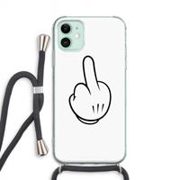 CaseCompany Middle finger white: iPhone 11 Transparant Hoesje met koord