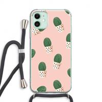 CaseCompany Cactusprint roze: iPhone 11 Transparant Hoesje met koord