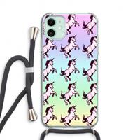 CaseCompany Musketon Unicorn: iPhone 11 Transparant Hoesje met koord