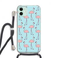 CaseCompany Anything Flamingoes: iPhone 11 Transparant Hoesje met koord