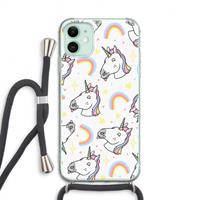 CaseCompany Rainbow Unicorn: iPhone 11 Transparant Hoesje met koord