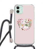 CaseCompany GRL PWR Flower: iPhone 11 Transparant Hoesje met koord