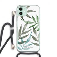 CaseCompany Tropical watercolor leaves: iPhone 11 Transparant Hoesje met koord