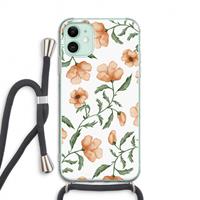 CaseCompany Peachy flowers: iPhone 11 Transparant Hoesje met koord