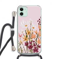 CaseCompany Painted wildflowers: iPhone 11 Transparant Hoesje met koord