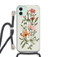 CaseCompany Hello bloemen: iPhone 11 Transparant Hoesje met koord