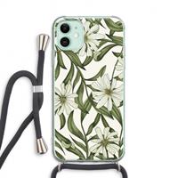 CaseCompany Wit bloemenpatroon: iPhone 11 Transparant Hoesje met koord