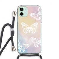 CaseCompany White butterfly: iPhone 11 Transparant Hoesje met koord