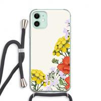 CaseCompany Wilde bloemen: iPhone 11 Transparant Hoesje met koord