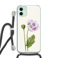 CaseCompany Purple poppy: iPhone 11 Transparant Hoesje met koord