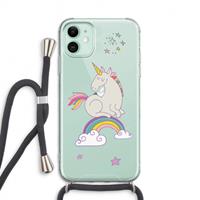 CaseCompany Regenboog eenhoorn: iPhone 11 Transparant Hoesje met koord