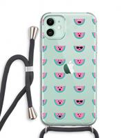 CaseCompany Smiley watermeloenprint: iPhone 11 Transparant Hoesje met koord