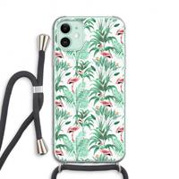 CaseCompany Flamingo bladeren: iPhone 11 Transparant Hoesje met koord