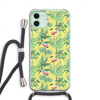 CaseCompany Flamingo party: iPhone 11 Transparant Hoesje met koord