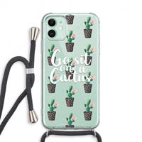 CaseCompany Cactus quote: iPhone 11 Transparant Hoesje met koord