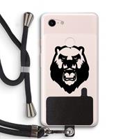 CaseCompany Angry Bear (black): Pixel 3 XL Transparant Hoesje met koord