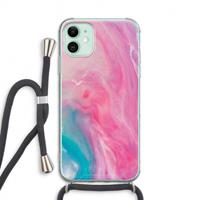 CaseCompany Roze explosie: iPhone 11 Transparant Hoesje met koord