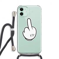 CaseCompany Middle finger white: iPhone 11 Transparant Hoesje met koord